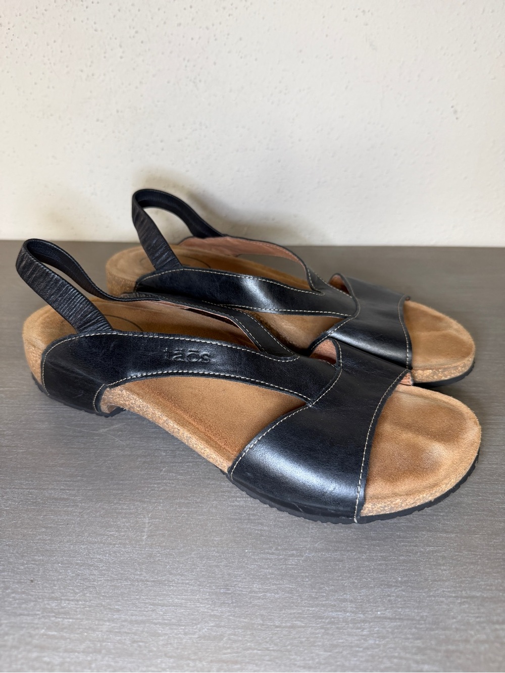 Taos Venture Womens Black Leather Wedge Slingback Sandal Sz 11 Made In Spain
